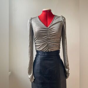 NWT RACHEL ZOE V-Neck Ruche Puff Sleeve Top